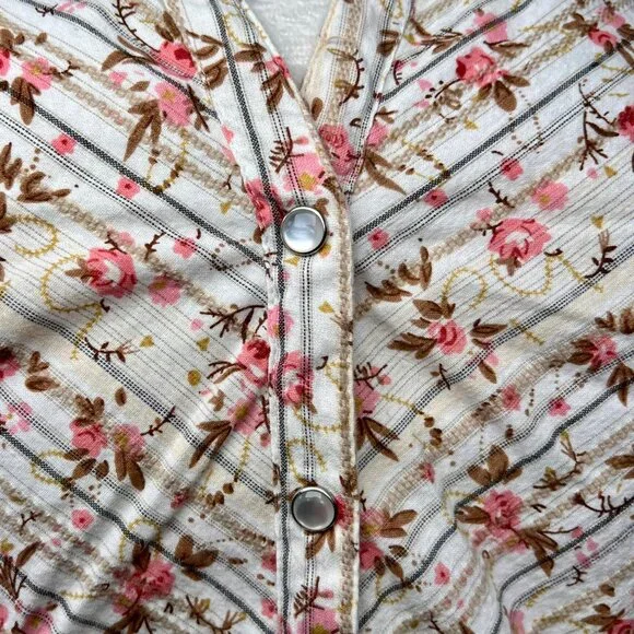 Faded Glory Floral Button Up Shirt Stretch Cotton Blend 3/4 Sleeve Size 16W - Picture 9 of 10